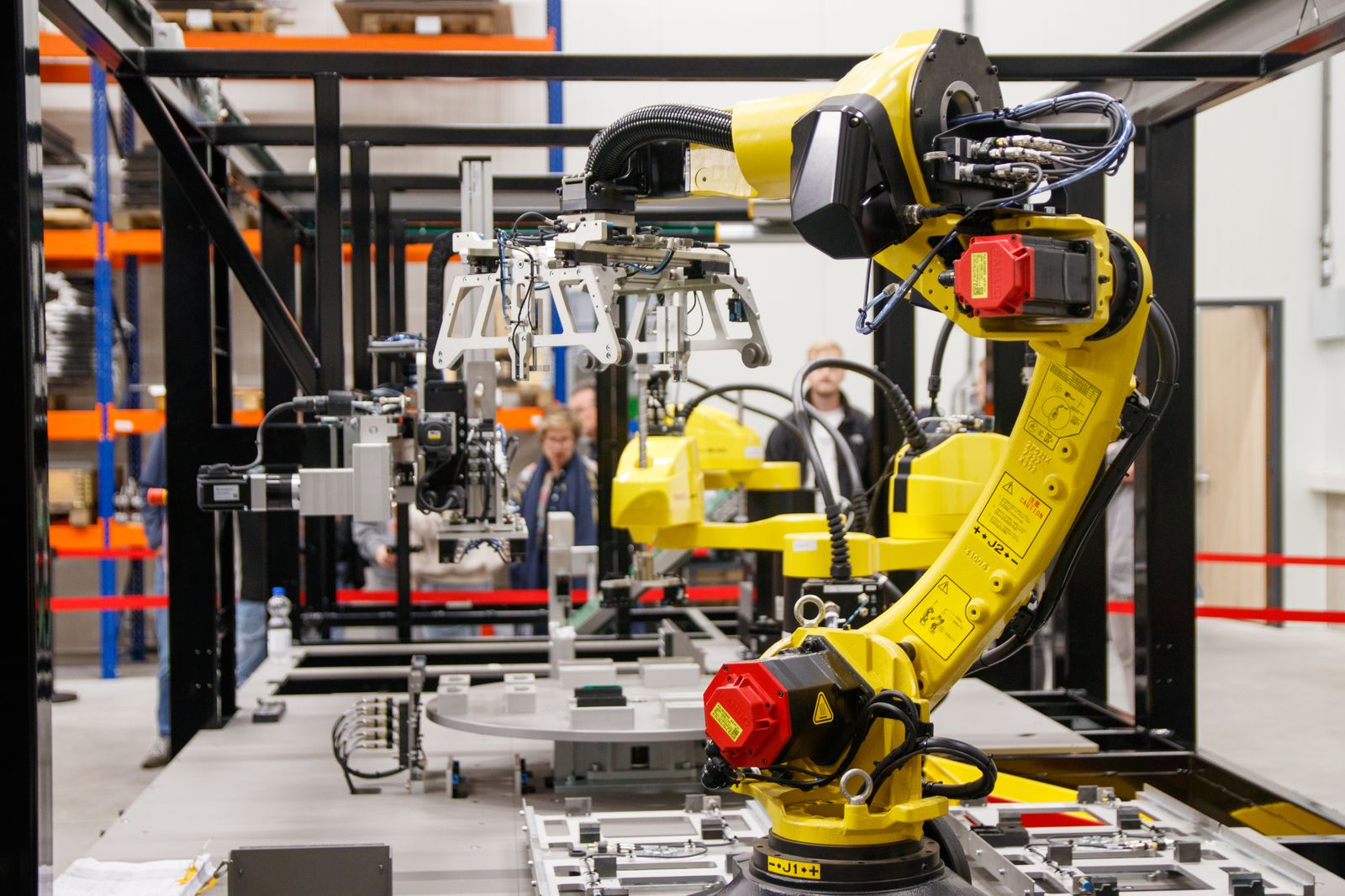 Industrial robotic arm on a factory automation line